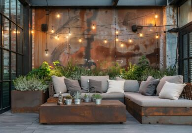 Jak urządzić taras w stylu industrialnym z lampami LED w metalicznych odcieniach?