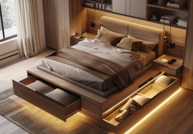 10 inspiracji na urządzenie sypialni z wykorzystaniem mebli wielofunkcyjnych.