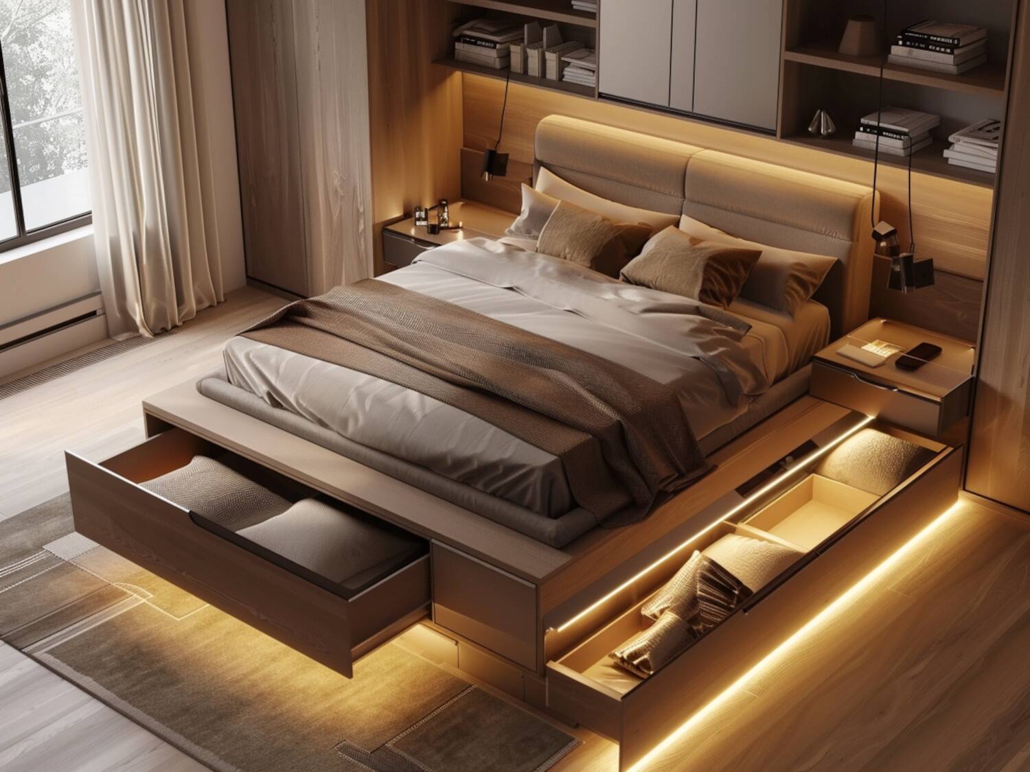 10 inspiracji na urządzenie sypialni z wykorzystaniem mebli wielofunkcyjnych.