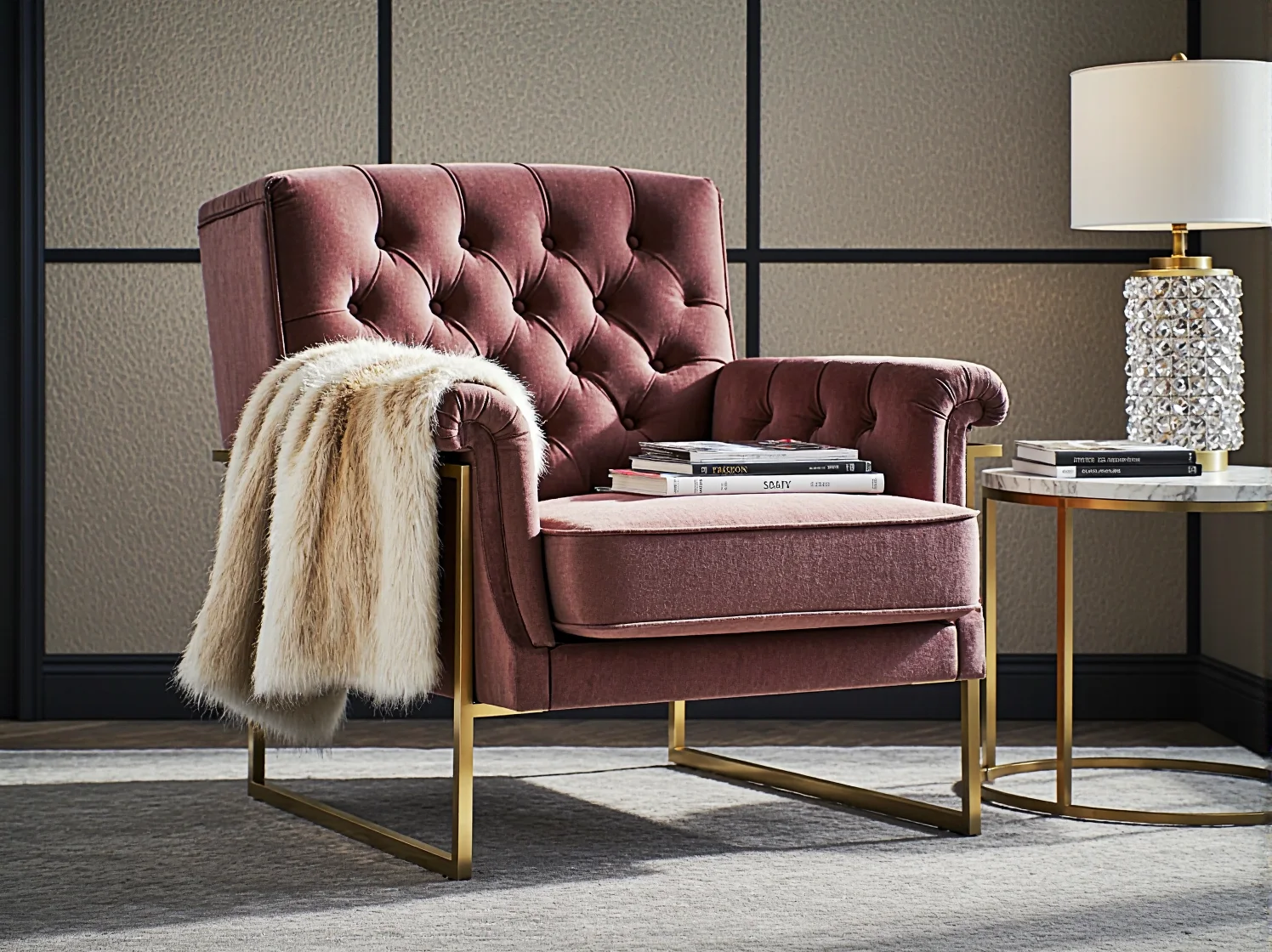 Miękki aksamit w sypialni glamour – elegancka narzuta i poduszki dodające wnętrzu blasku i szyku.