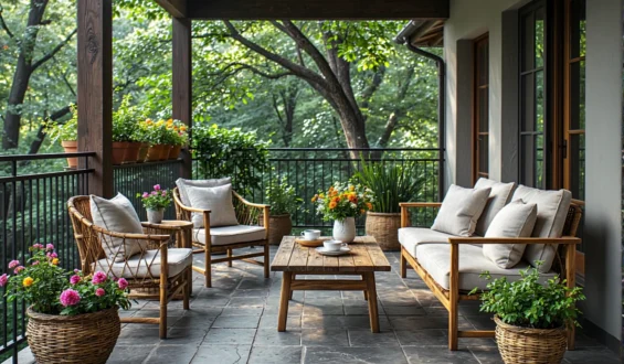 Jak urządzić balkon w stylu rustykalnym z meblami z naturalnych materiałów?