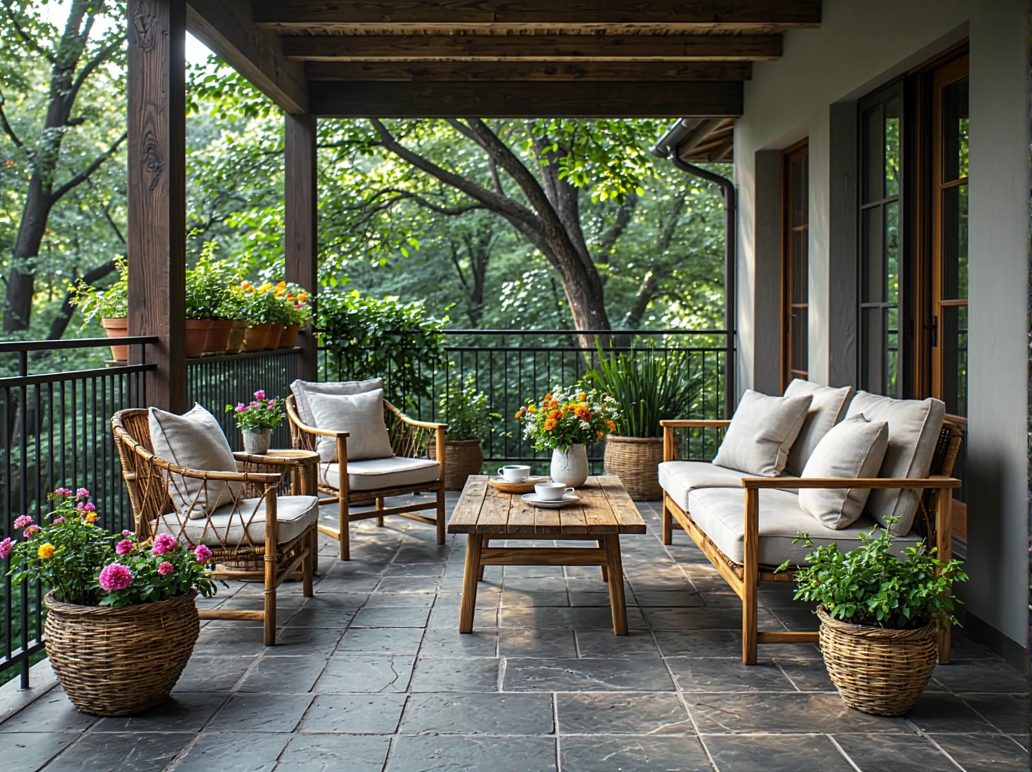 Jak urządzić balkon w stylu rustykalnym z meblami z naturalnych materiałów?