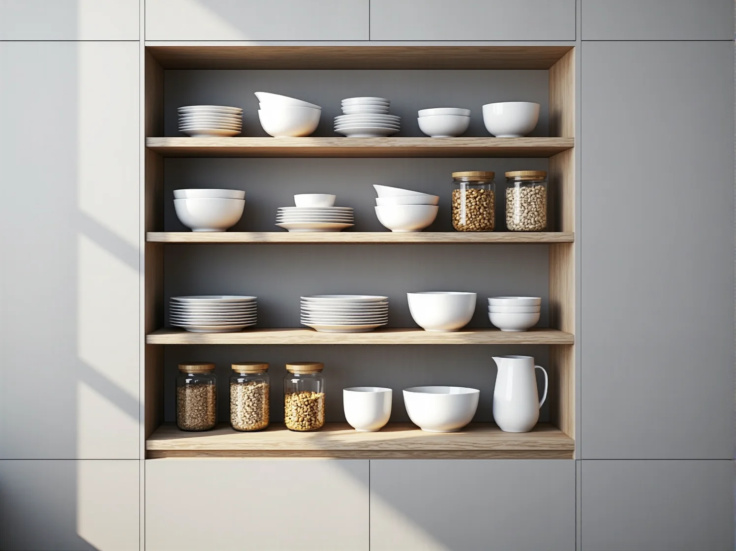 Otwarta i jasna przestrzeń kuchenna urządzona według zasad minimalizmu.