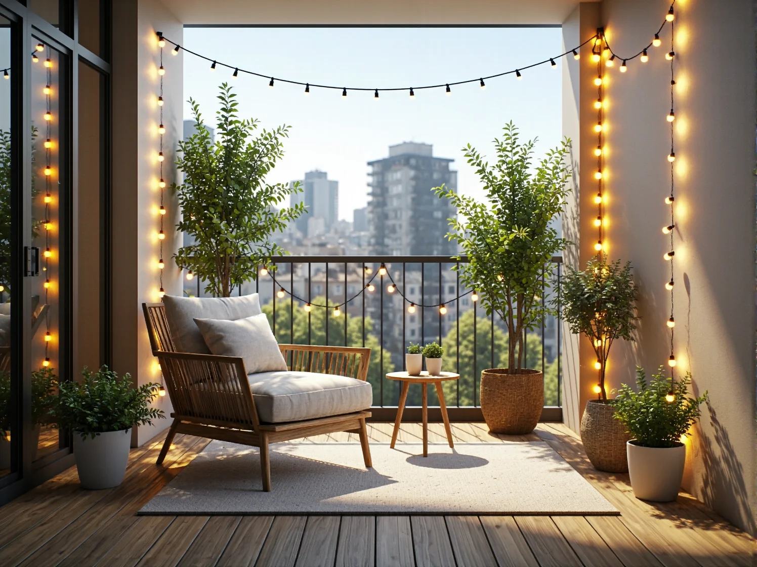 Lustro odbijające światło z lampy wiszącej, co daje efekt głębi w wąskim przedpokoju.