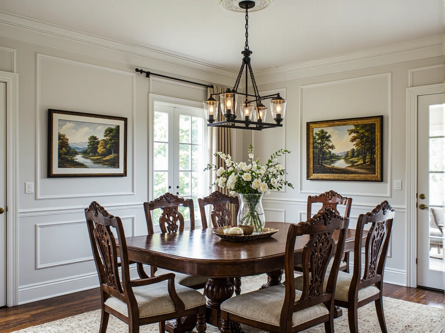 Klasyczna lampa wisząca z mosiądzu w formie latarni w gabinecie kolonialnym.