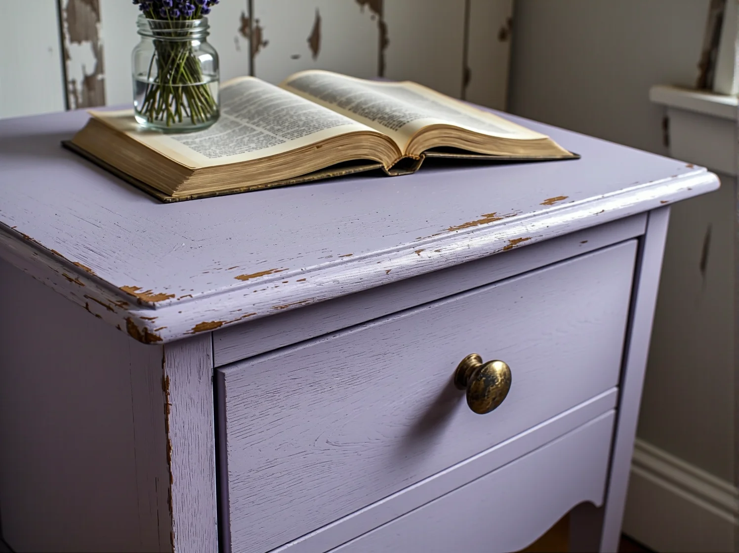 Odnawianie starej komody za pomocą farby kredowej w celu uzyskania efektu postarzenia.