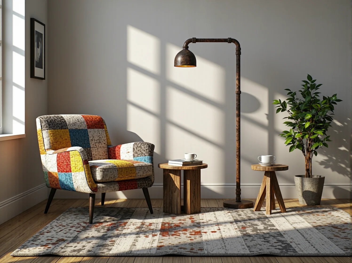 Pomysłowe oświetlenie DIY wykonane z materiałów z odzysku w nowoczesnym wnętrzu.