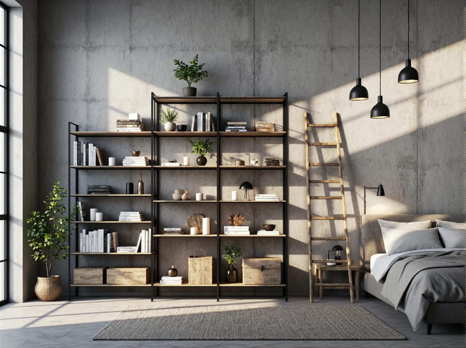 Nowoczesne oświetlenie wiszące w sypialni w stylu industrialnym