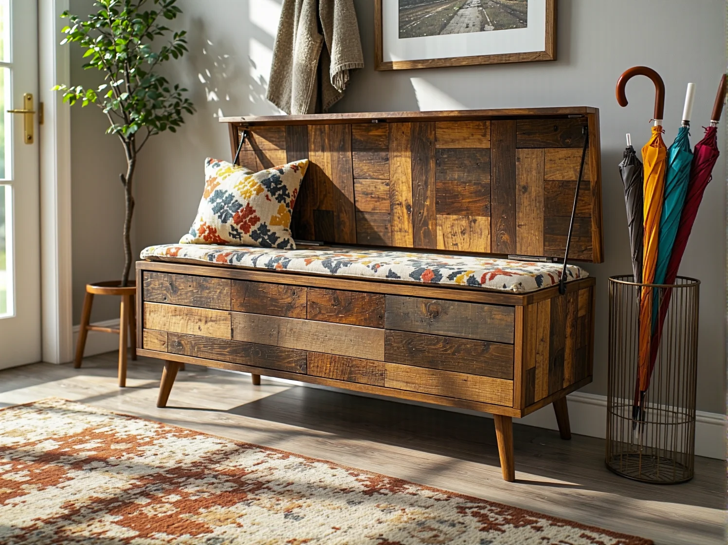 Wąska konsola do przedpokoju w stylu retro z ozdobnymi uchwytami