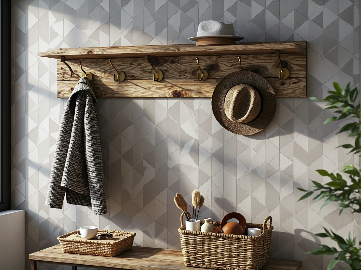 Odnawiane siedzisko do przedpokoju w stylu retro z kolorową tapicerką