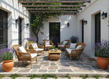 Jak urządzić taras w stylu prowansalskim z lampami LED w kształcie kwiatów?