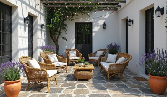 Jak urządzić taras w stylu prowansalskim z lampami LED w kształcie kwiatów?