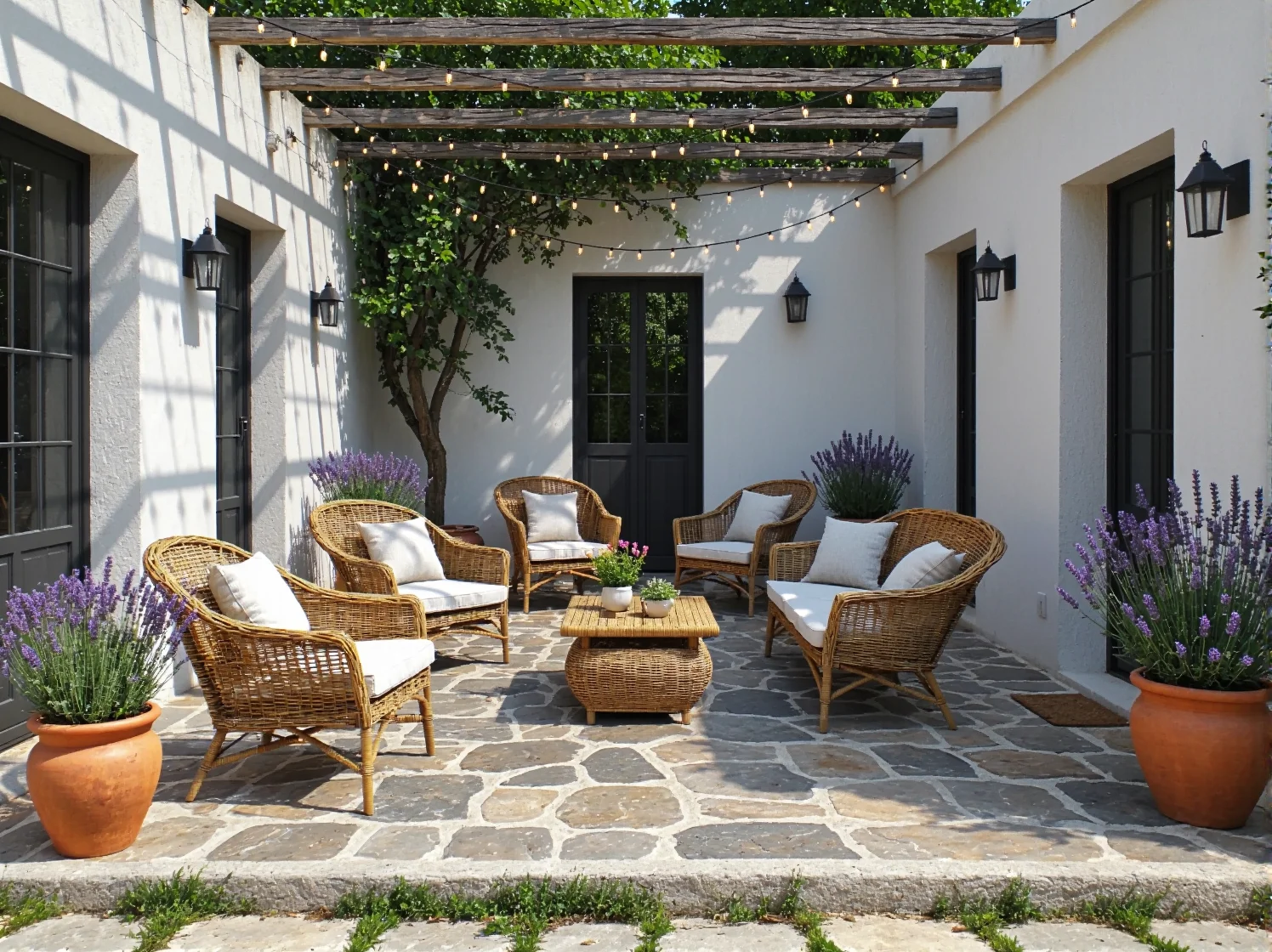 Jak urządzić taras w stylu prowansalskim z lampami LED w kształcie kwiatów?