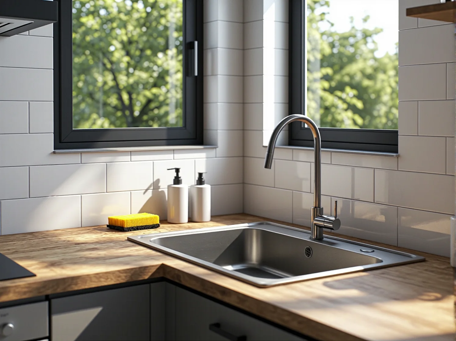 Wysoka zabudowa kuchenna pod sufit idealna do małego mieszkania i wąskiej kuchni.