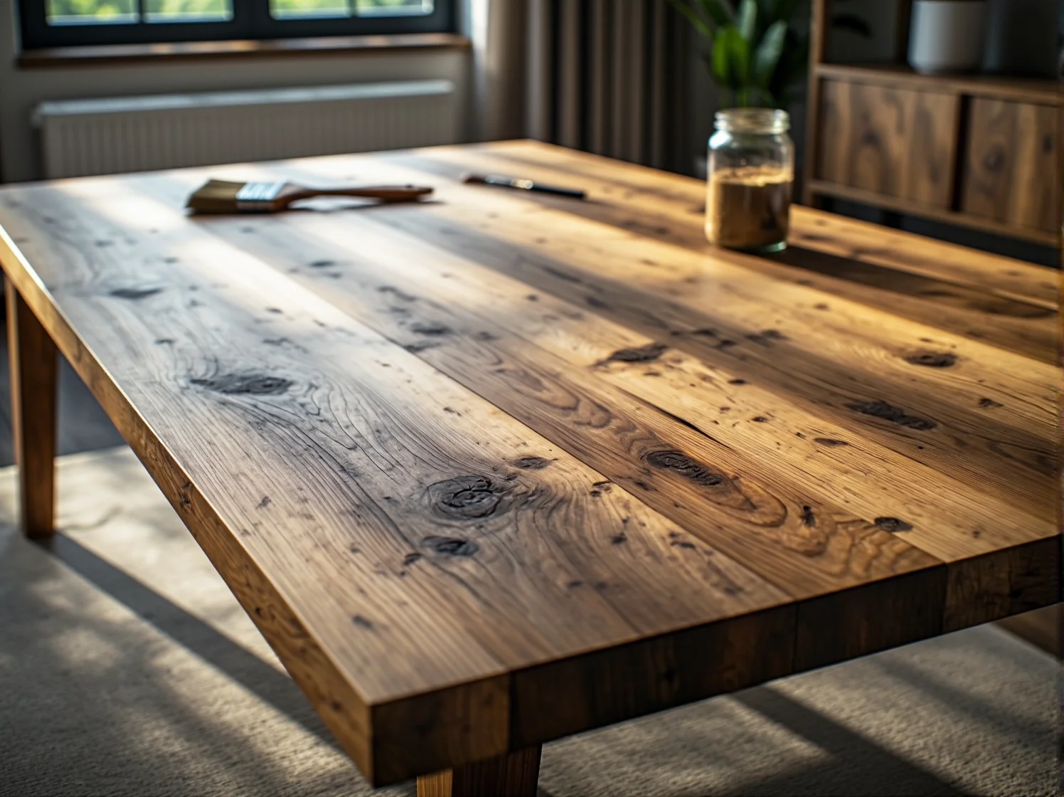 Gotowy detal odnowionego mebla rustykalnego zabezpieczonego matowym lakierem.