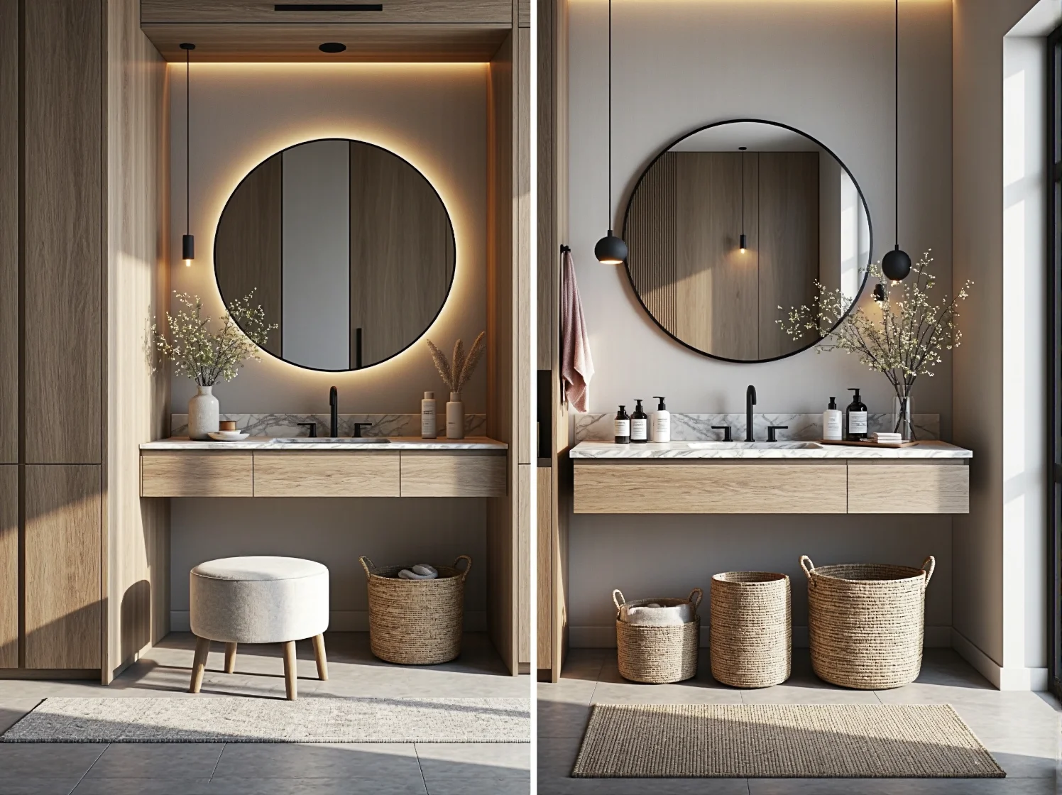 Nowoczesna sypialnia łącząca złote detale glamour z naturalnymi, ekologicznymi tkaninami.